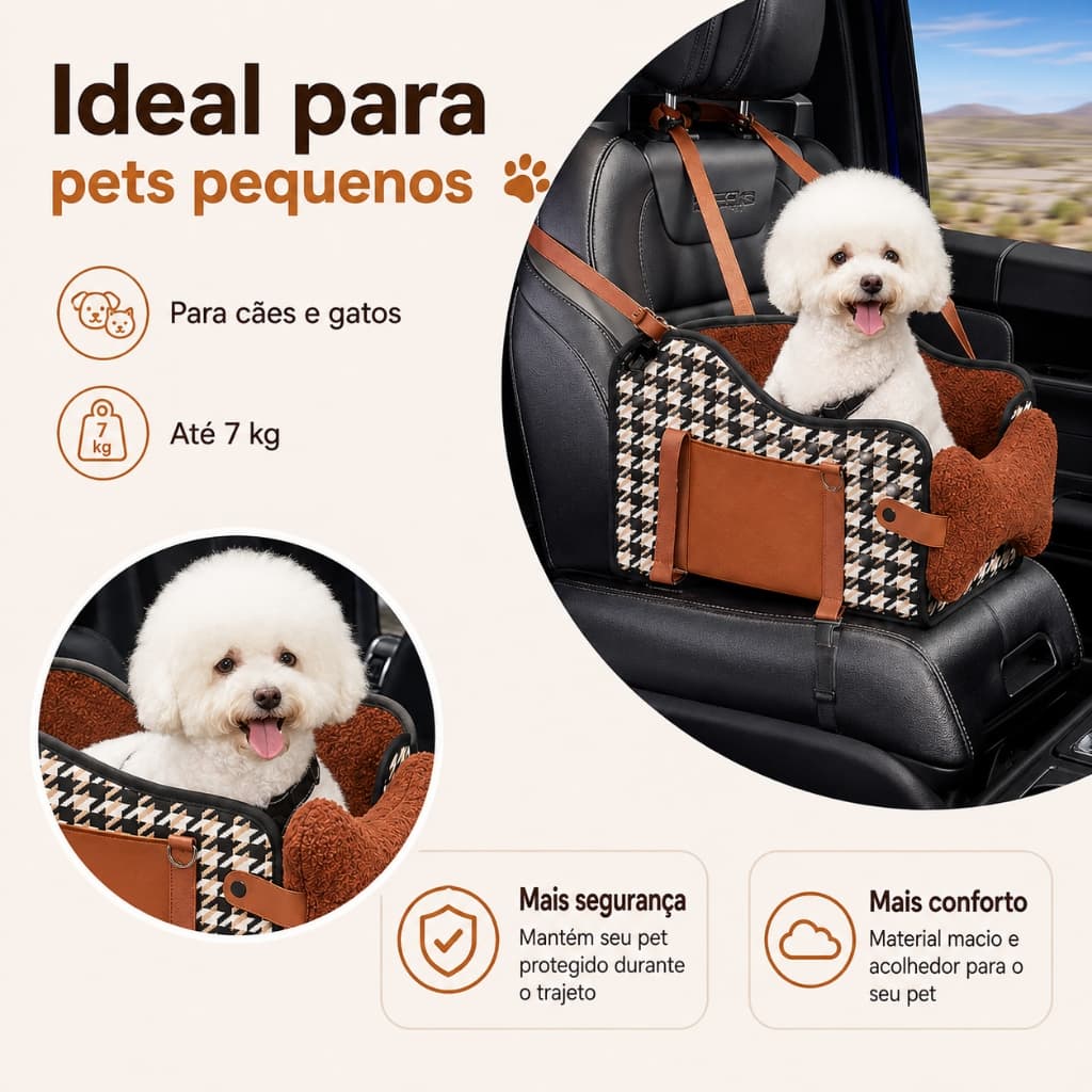 Cadeira Assento Pet Carro para Cachorro e Gato Cadeirinha Transporte Viagem Cama Confortável