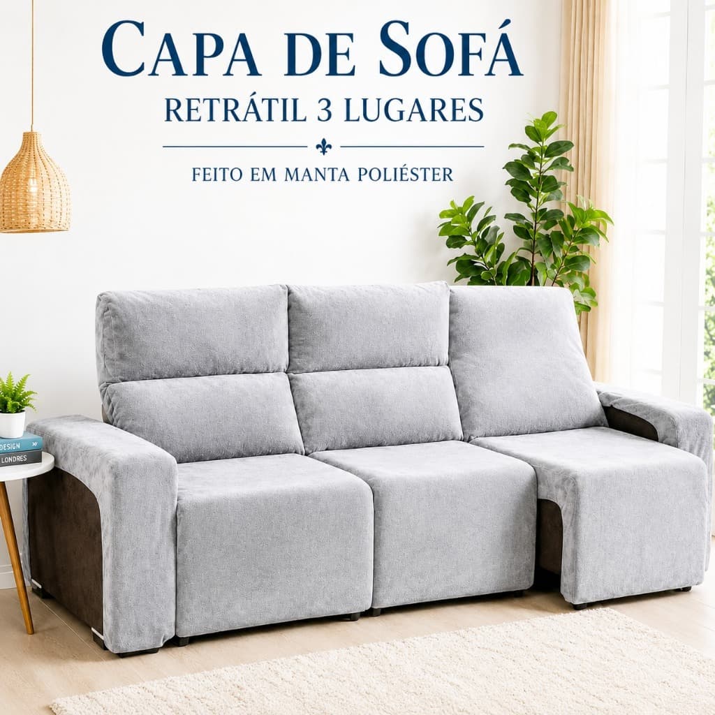 Kit Capa de Sofá Retrátil 3 Lugares Feito em Manta Soft Luxo Ajústavel e Protetora