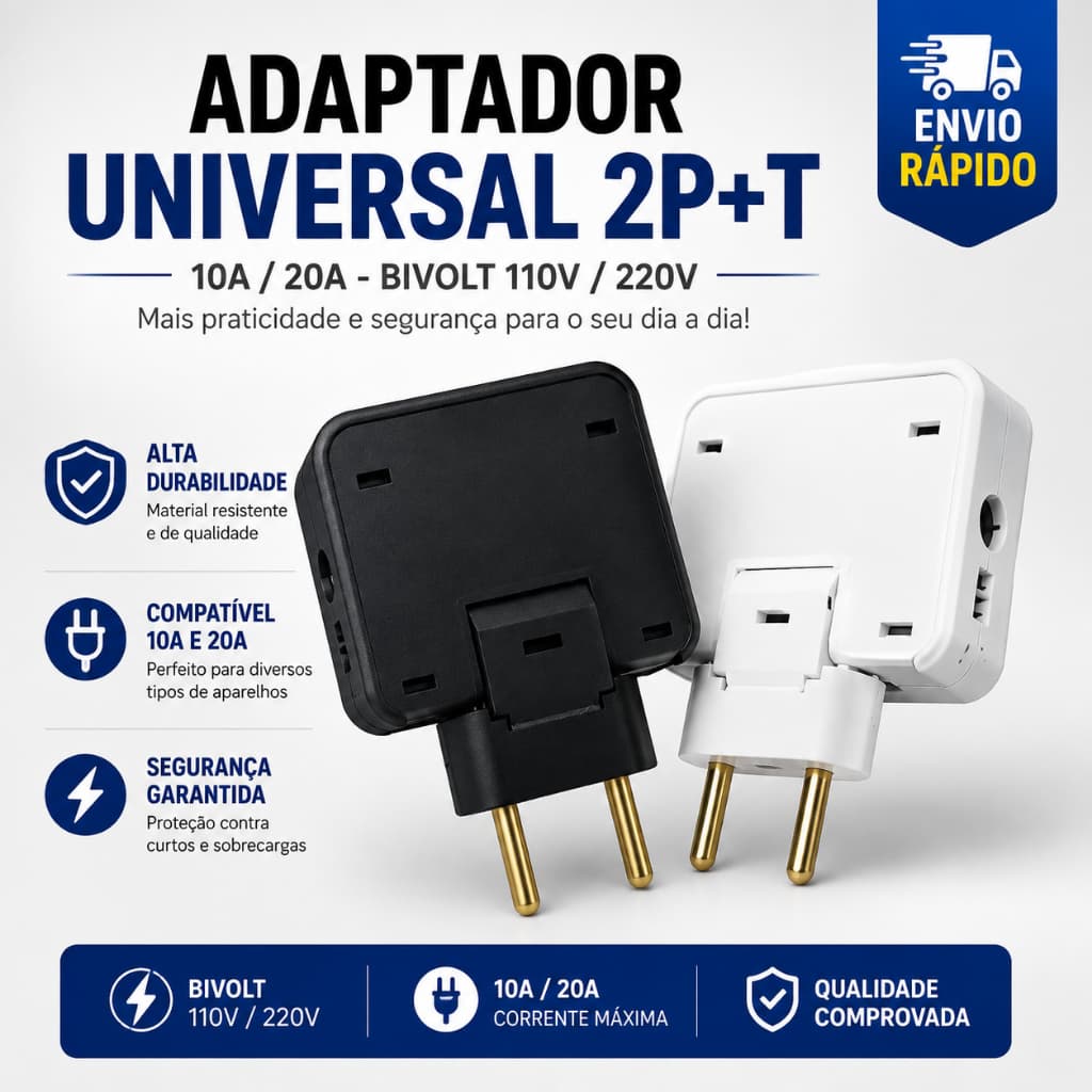 Adaptador Elétrico Articulado 3 Saídas 10A – Gire e Use em Qualquer Lugar