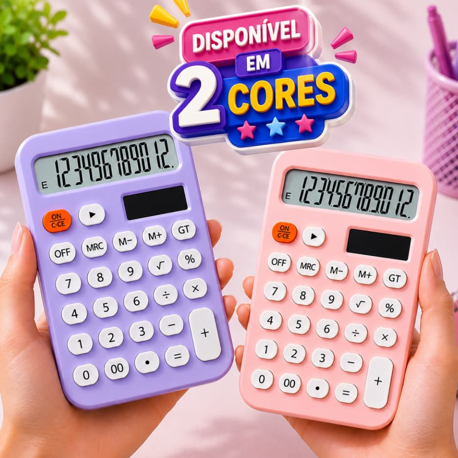 Calculadora Portátil e Compacta Visor LCD 12 Dígitos Teclas Grandes Calculadora Básica Escolar Comercial Escritório