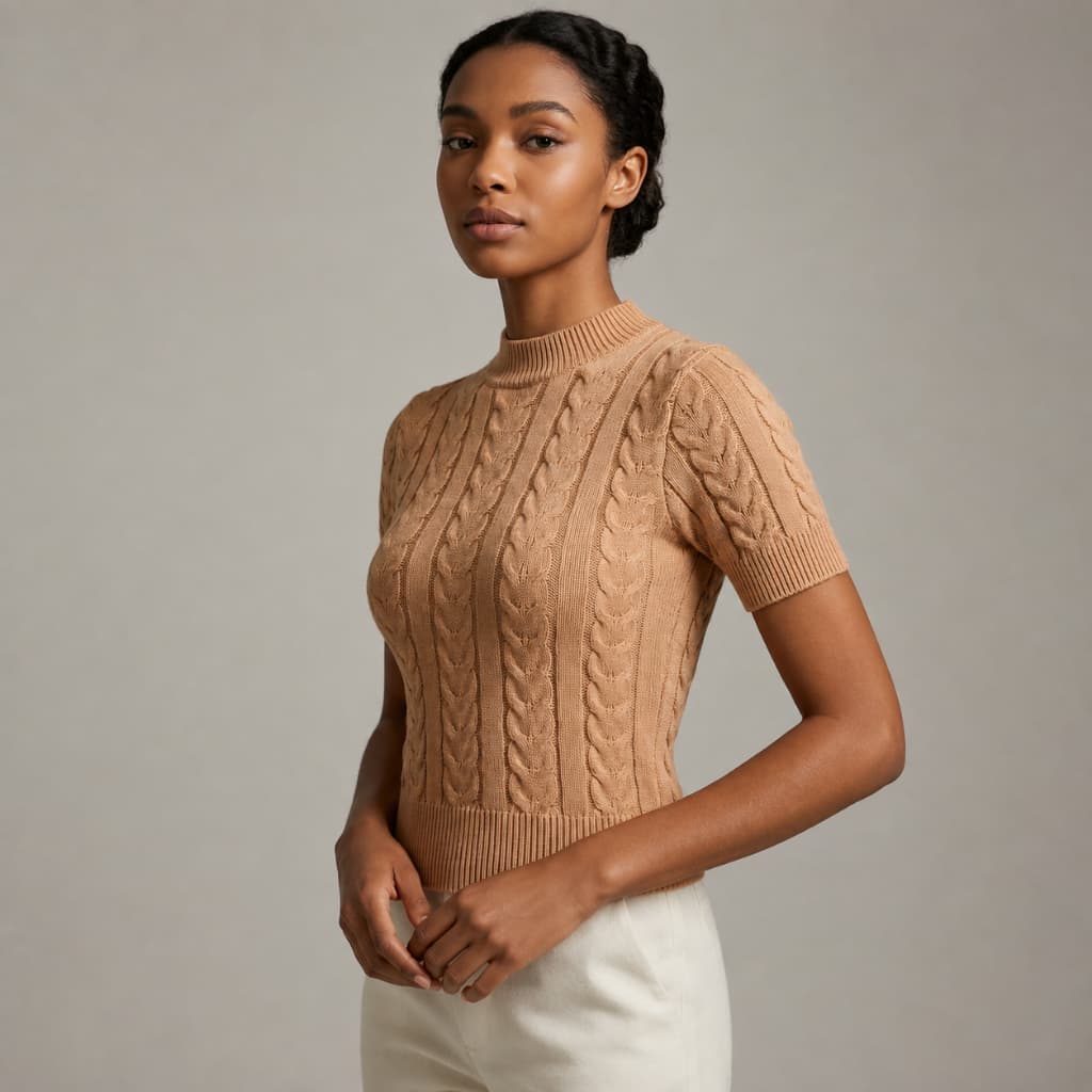 Cropedd Manga Curta Trança Modal Moda Feminina