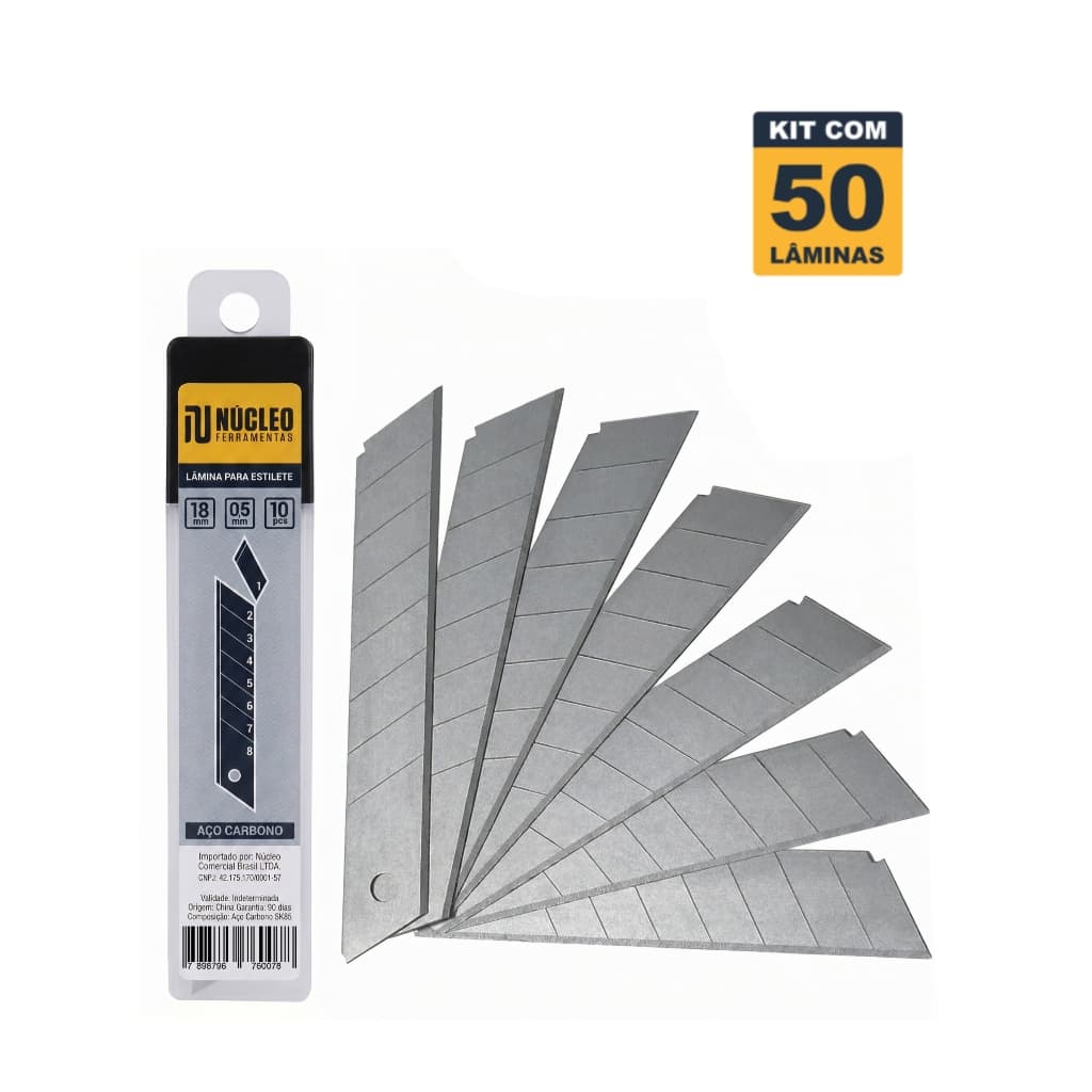 Kit com 50 Lâminas de 18mm Profissional para Estilete Largo