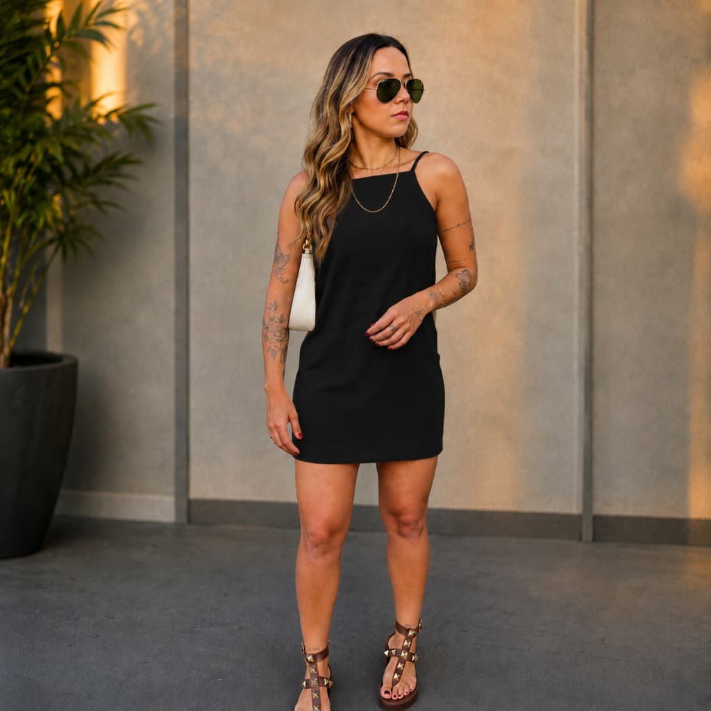 Vestido Lívia Feminino Em Crepe Curto Costas Abertas Alcinha Regulavél Moda