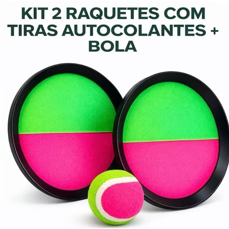 Kit Raquete Frescobol Bateu Colou Peteca Tênis C/ Bol...