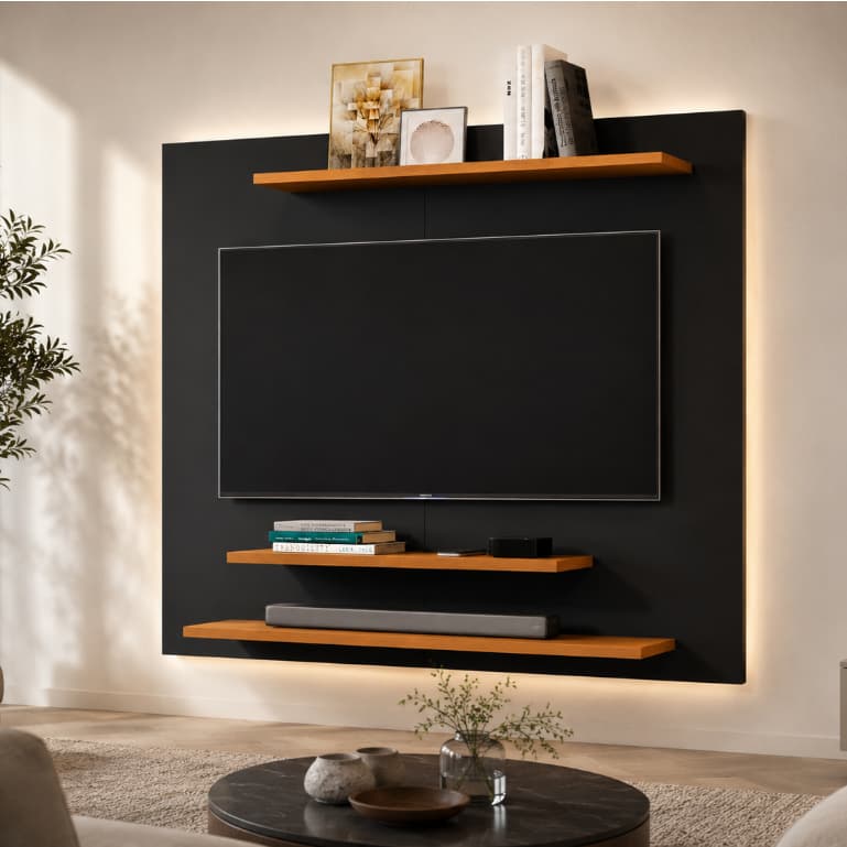 Painel Suspenso para TV 32 Polegadas com Prateleira – Ideal para Sala, Quarto Pequeno