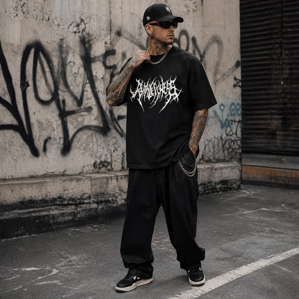 Camiseta Oversized masculina folgada com estampa geométrica estilo streetwear - BT1173