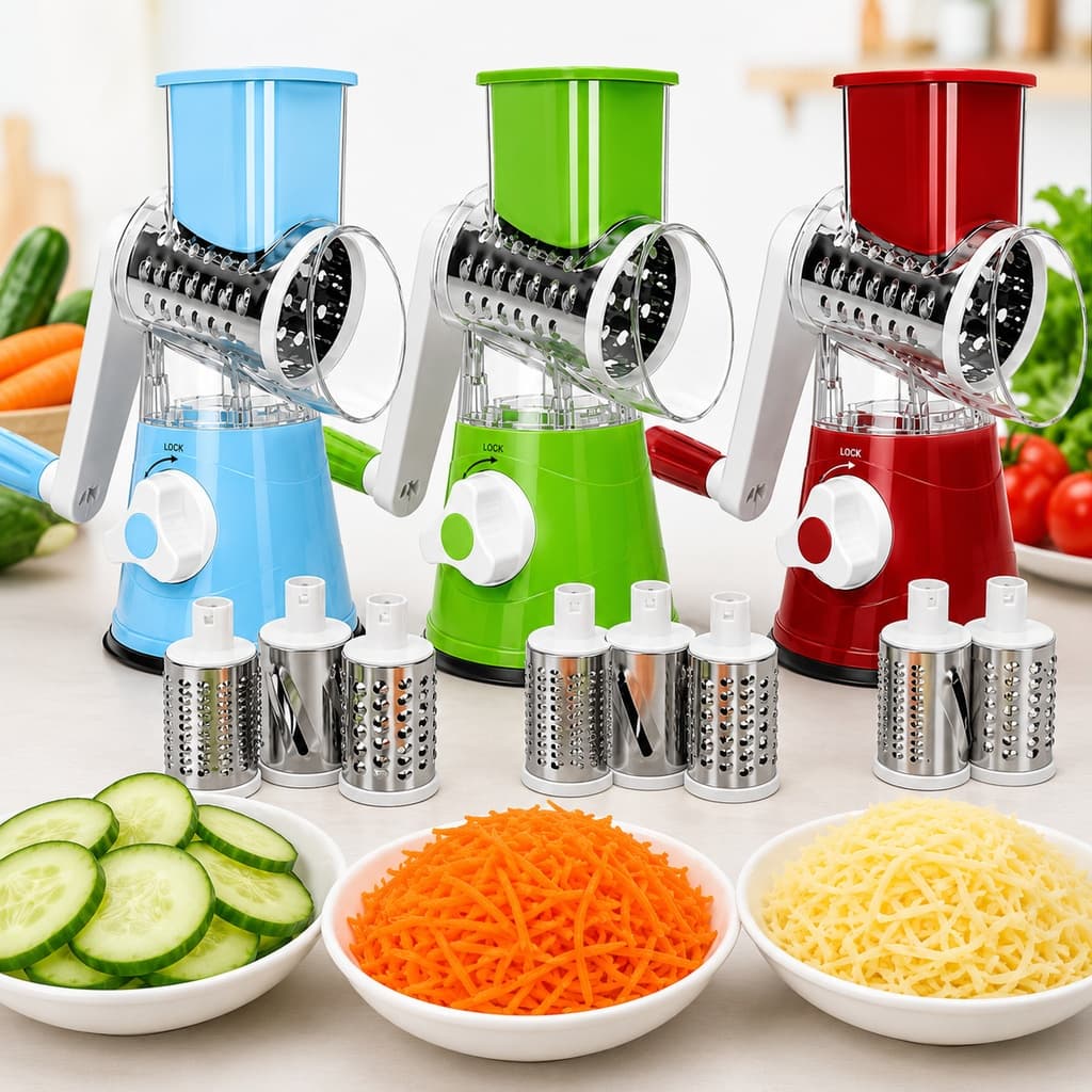 Cortador e Ralador Manual com 3 Lâminas – Fatiador de Legumes, Verduras e Frutas