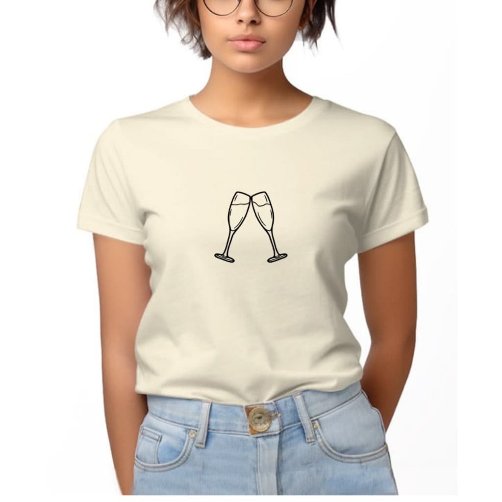 Camiseta Feminina Ano Novo Taças Personalizada Algodão Fio 30.1 Premium