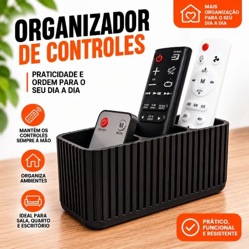 Suporte para Controle Remoto Organizador 3 Compartimentos Preto para Sala