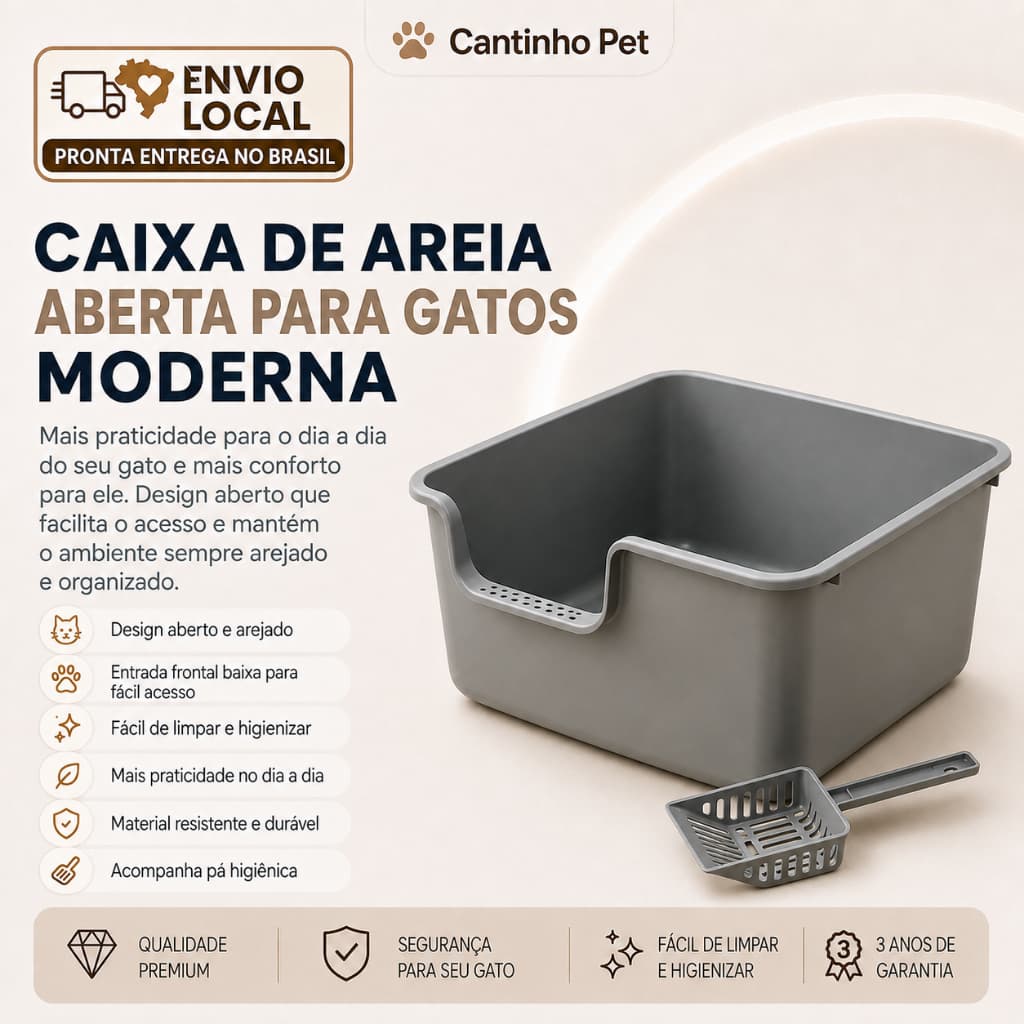 Promoção Caixa de Areia Semiaberta Borda Alta 22cm Grande Anti-Espalhamento para Gatos Grandes Frete Grátis