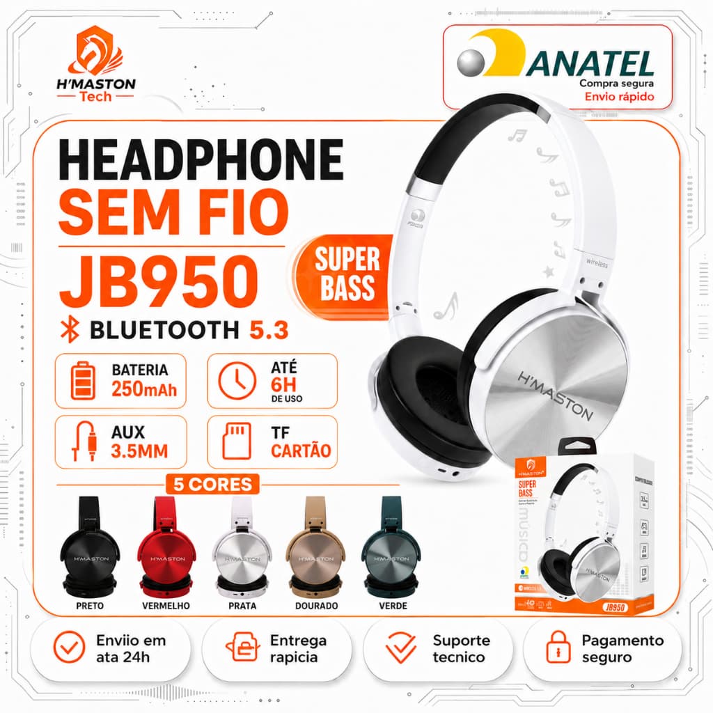 H'maston JB950 Headphone Sem Fio Bluetooth Fone Headset Gamer Fone Gamer Fone De Ouvido Headphone Fone De Ouvido Gamer