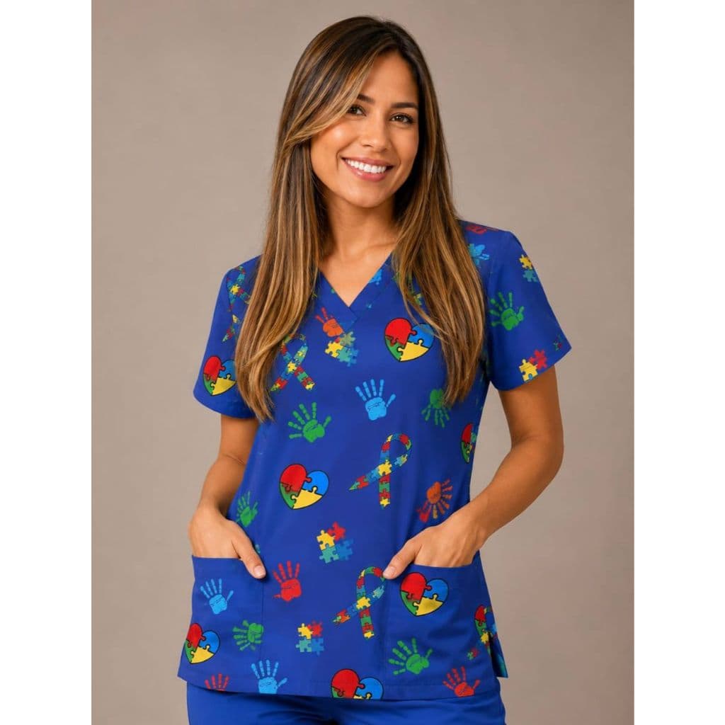 BLUSA BATA SCRUB FEMININA ESTAMPADA AUTISMO TEA