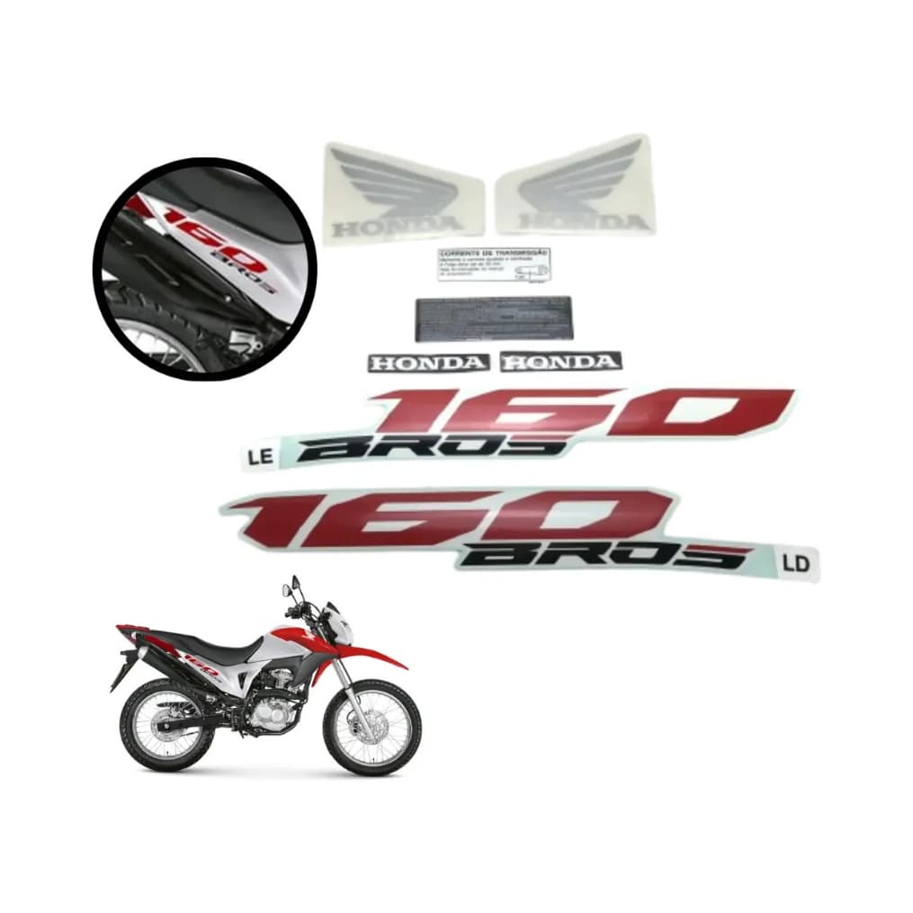 Jogo Kit  Faixa Adesivo Moto Honda Bros 160 Esdd 16/17 Branco/vermelho