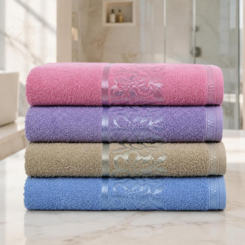 Kit 4 Toalhas de Banho Garden 100% Algodão 75x130cm Jacquard Floral Alta Absorção