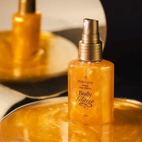 Body Splash Iluminador Glitter Corporal com Brilho Dourado - One Million Mia Make – 55ml