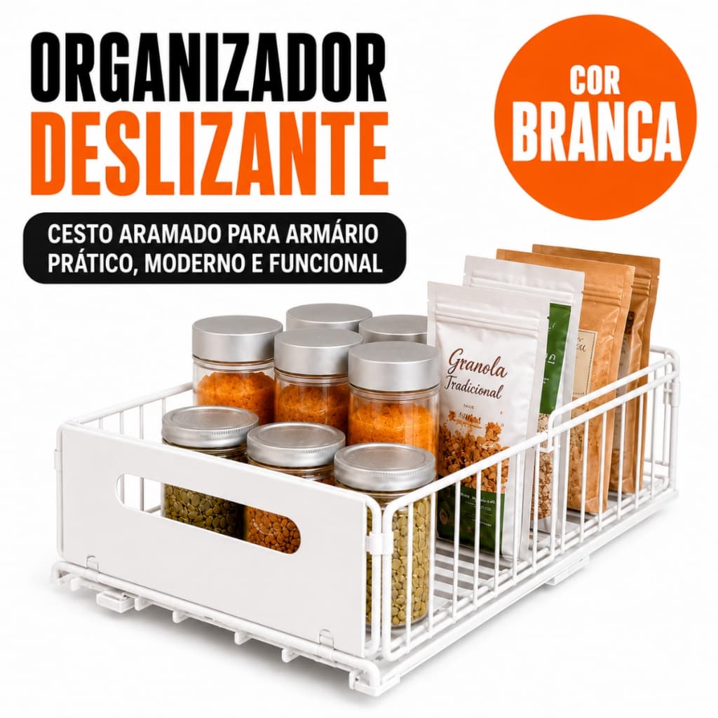 Gaveta Organizadora Deslizante Armário Cozinha Cesto Potes Mantimentos Despensa Prateleira para Casa