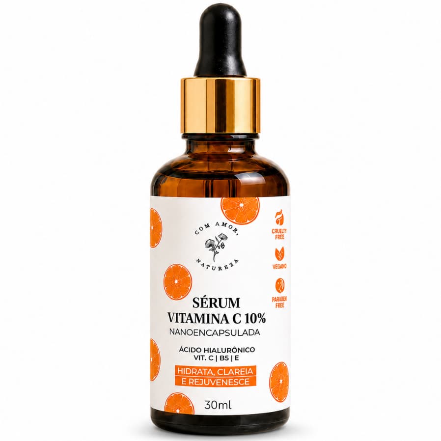 Sérum Facial Vitamina C 10% + Ácido Hialurônico 1,5% 30 ml | Vegano e Antioxidante
