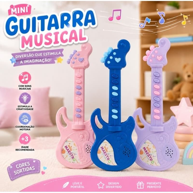 Mini Guitarra Infantil Musical com Som Brinquedo Musical para Crianças Instrumento de Brincar Presente Infantil