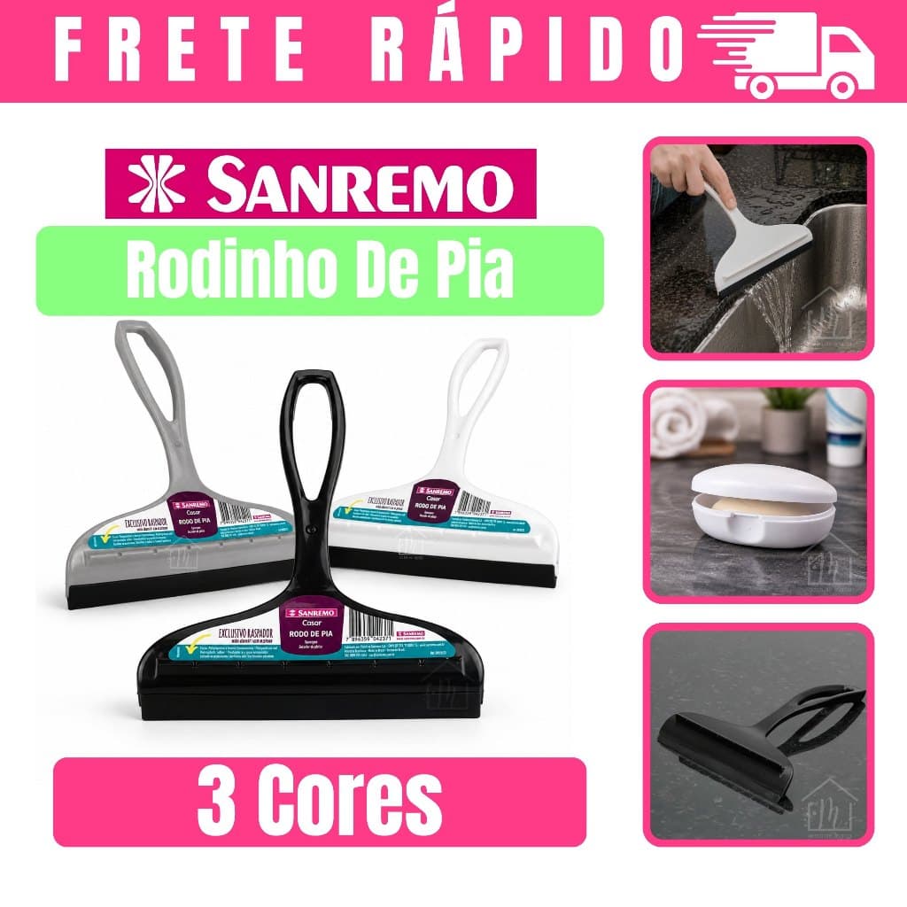 Rodinho Pia Bancada Cozinha Plástico Rodo Multiuso Com Raspador 14Cm 3 Cores - Sanremo