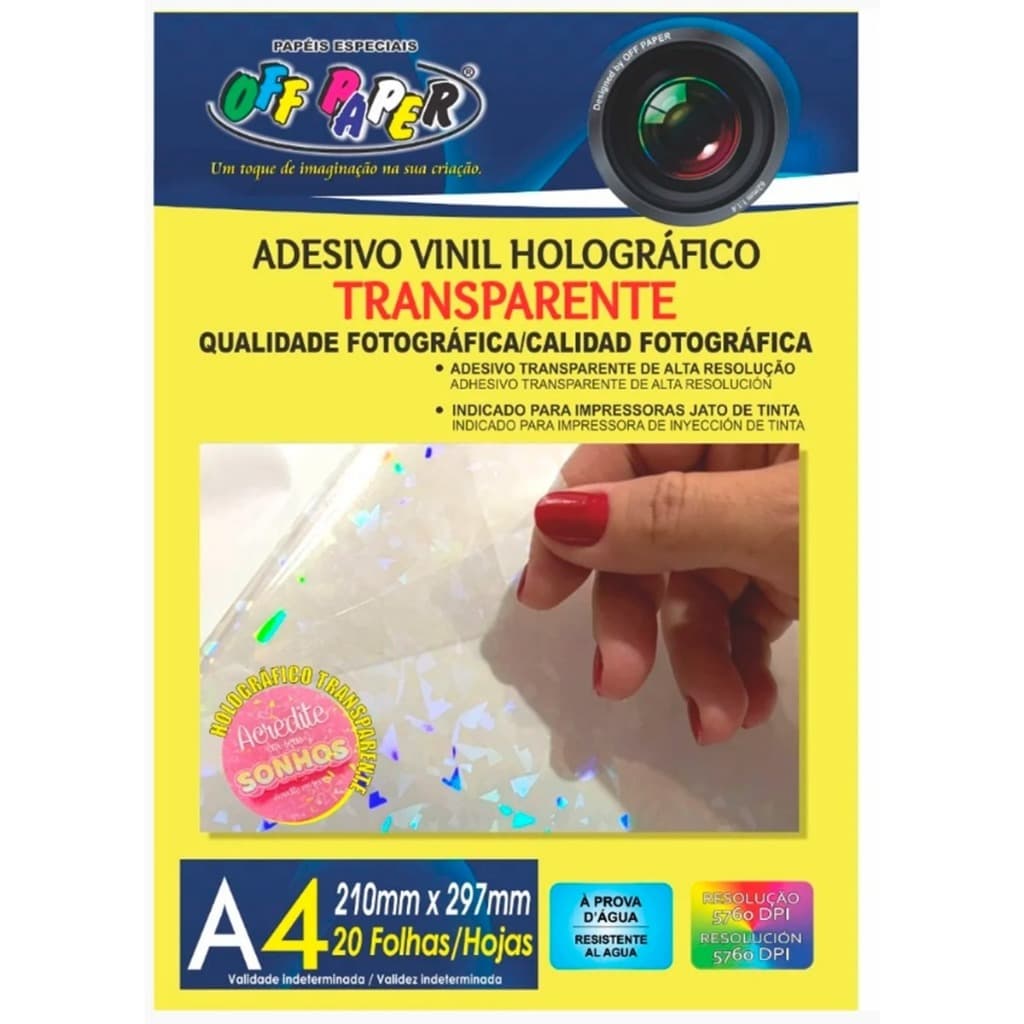 Kit 20 Folhas de Vinil Adesivo Holográfico A4 Efeito Caquinhos para Impressora Jato de Tinta - Resistente à Água