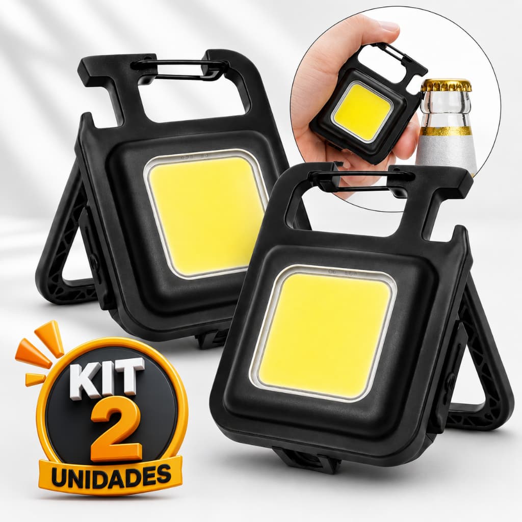Kit 2 Mini Lanterna LED COB Recarregável USB-C Chaveiro Abridor Ímã Portátil 3 Modos Camping Pesca Emergência Oficina