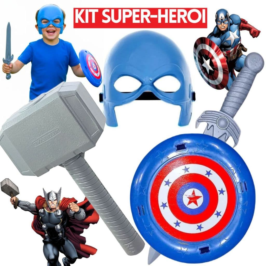 Espada Com Escudo + Mascara Brinquedo Infantil America Heroi Martelo Thor