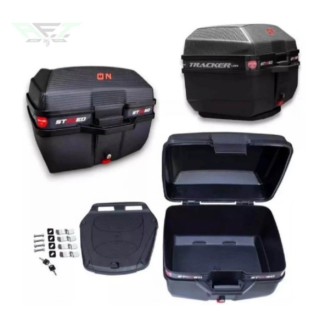 Bauleto Baú Moto 52 e 35 Litros Stoned + Base Fixação Universal Titan Fan Bros Tracker Reforçada