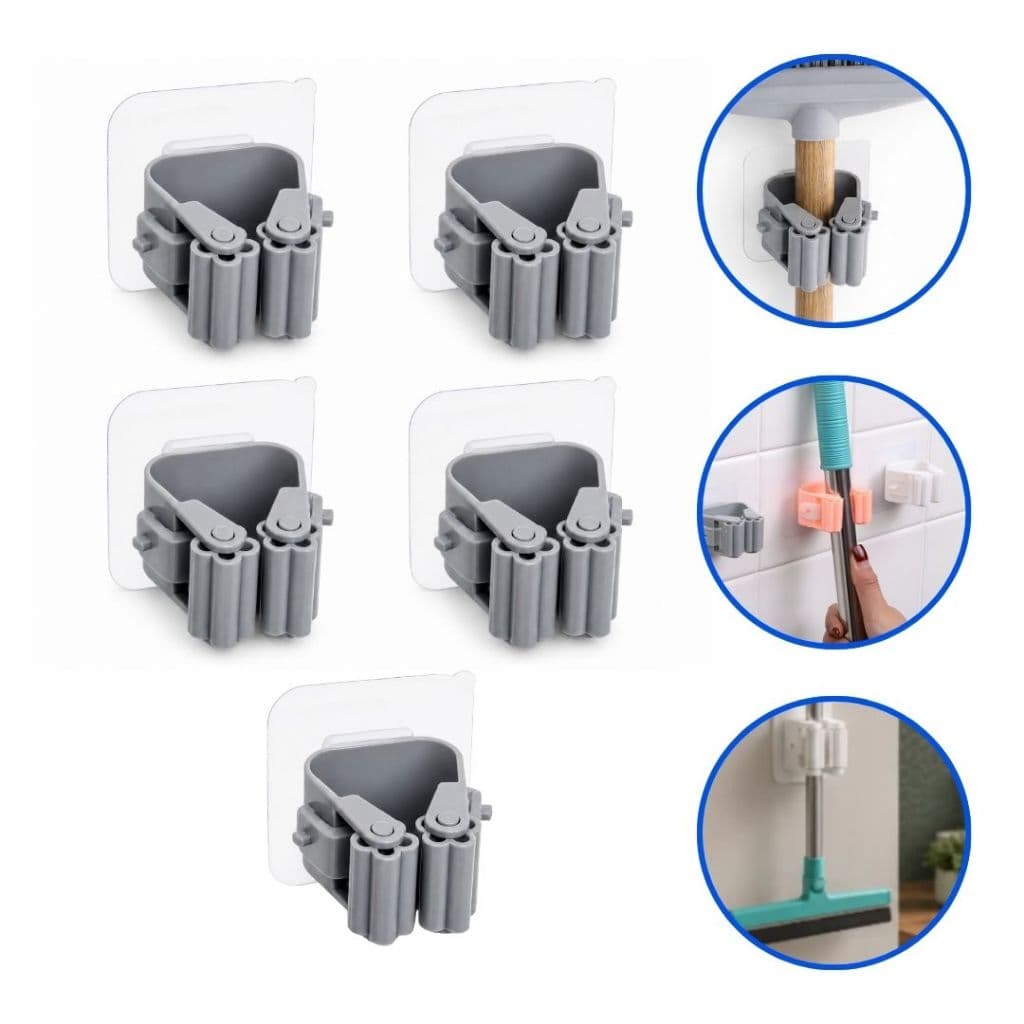 Kit 5 Suporte Único Parede Pendurar Vassoura Rodo Auto Adesivo Até 3kg