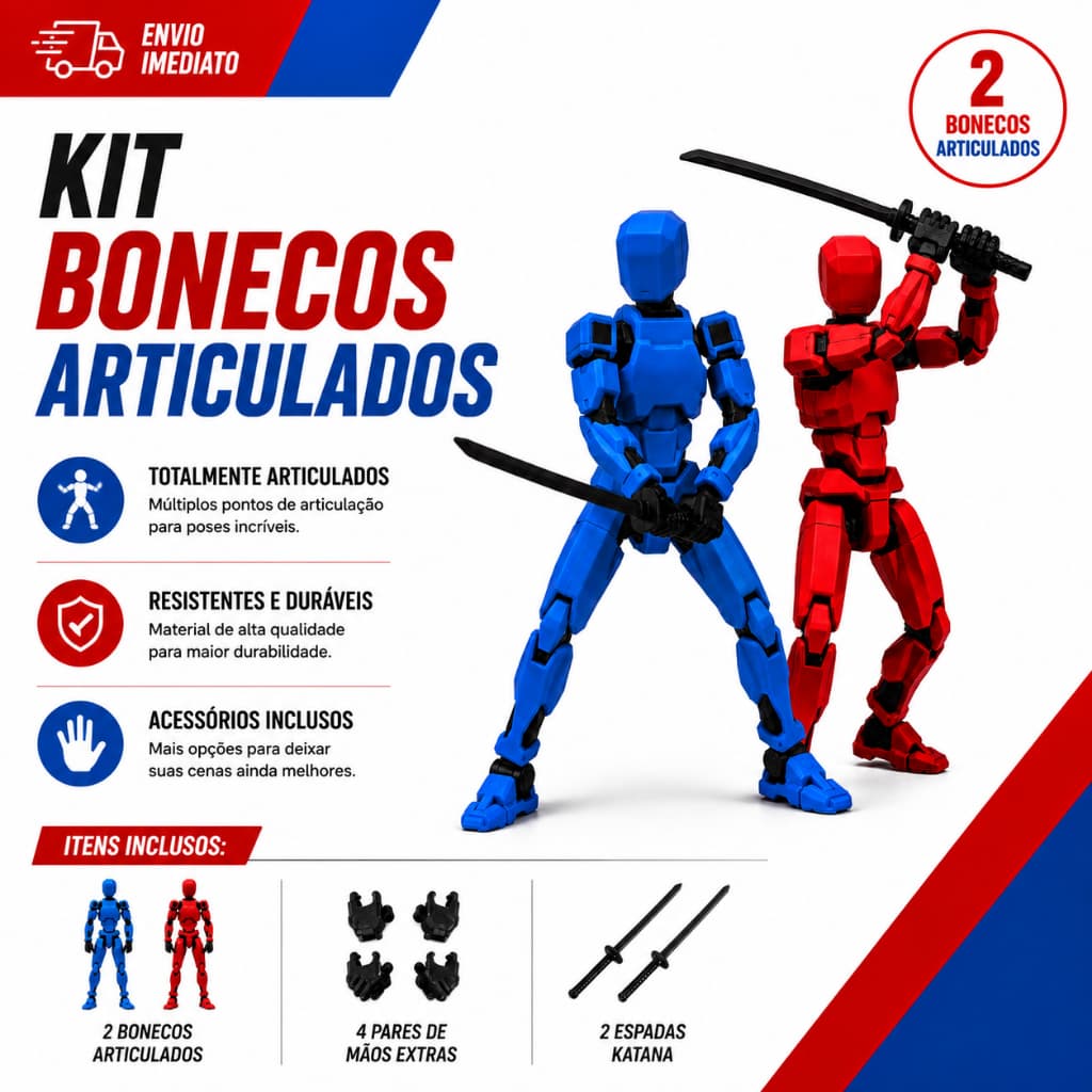 Kit 2 Boneco Articulado Dummy 13 Brinquedo Infantil Figura Criativo Acessórios + Manual