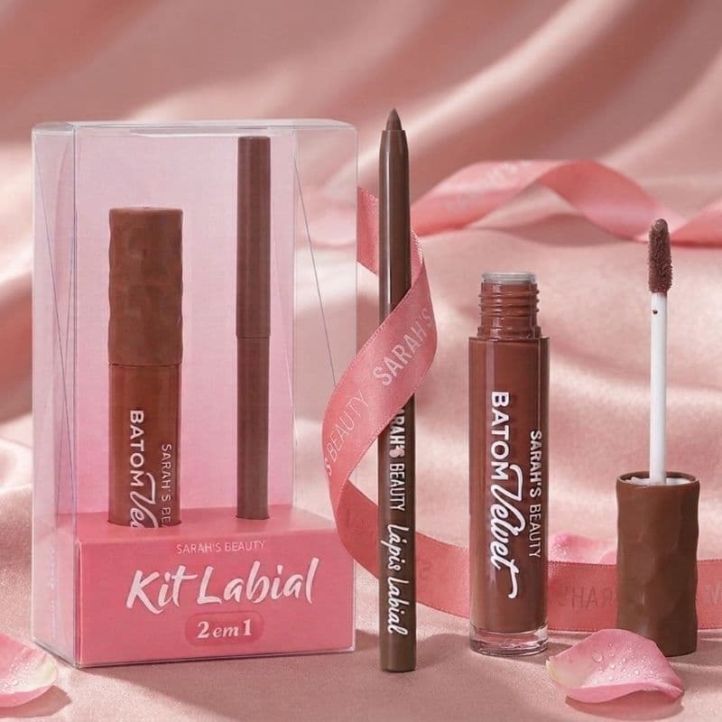 kit Labial Batom + Lápis Labial Retrátil Efeito Aveludado Hidratante Líquido Maquiagem Feminina