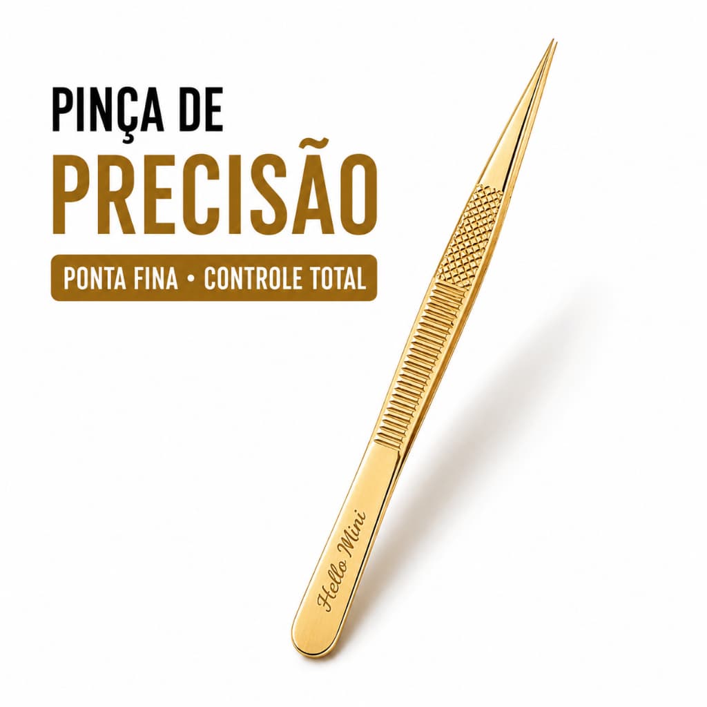 Pinça Ponta Fina Profissional Hello Mini Alta Precisão Para Sobrancelha Cílios Postiços e Maquiagem