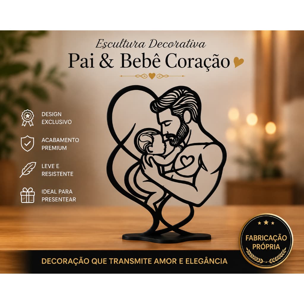 Escultura Decorativa Vazada Pai E Bebê Coração Presente