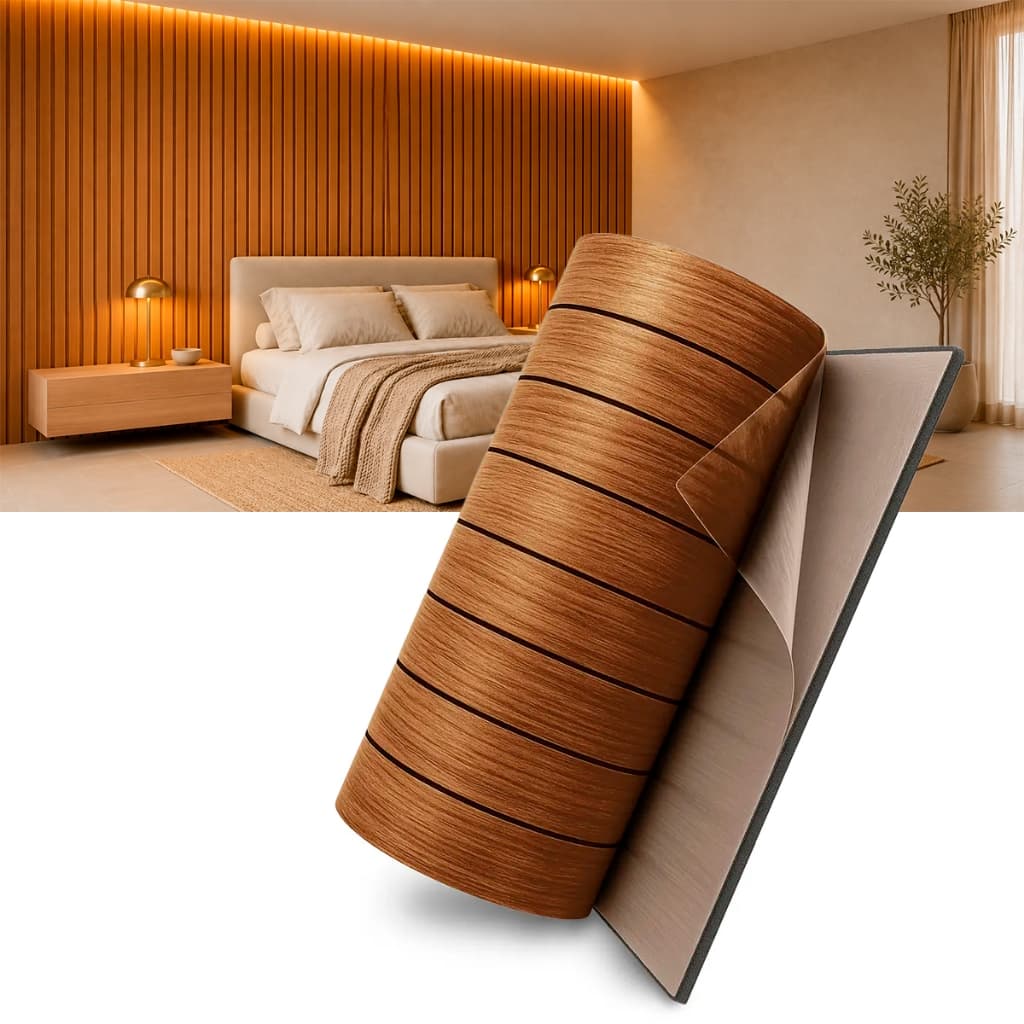 Painel Ripado Flexível Autocolante Adesivo Parede Decorativo PVC Efeito Madeira Revestimento Fácil Instalação Cor Frejó