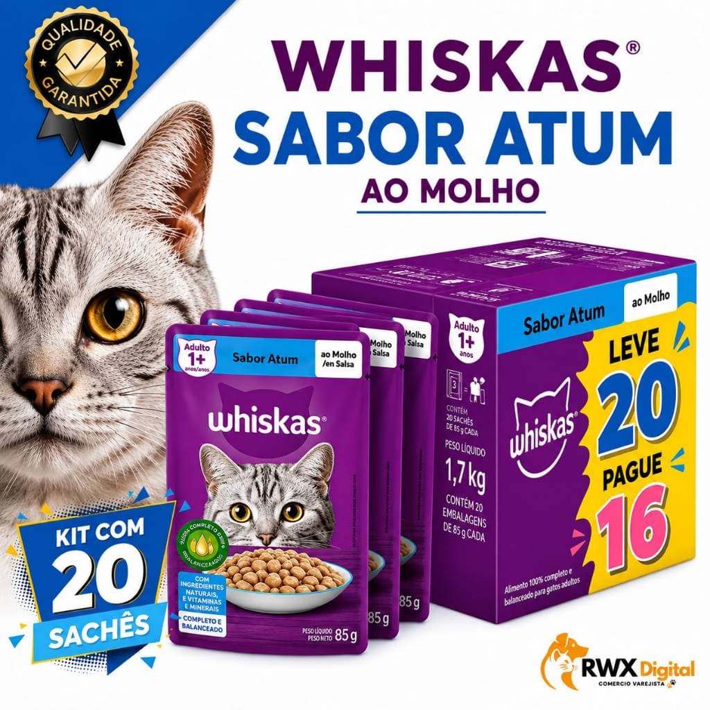 Ração Whiskas kit/20 Sachês Gatos  85g - Sabor Inigualável e Hidratação Ideal