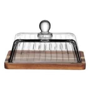 Manteigueira Retangular de Cristal e Madeira Montecarlo 15cm Hauskraft