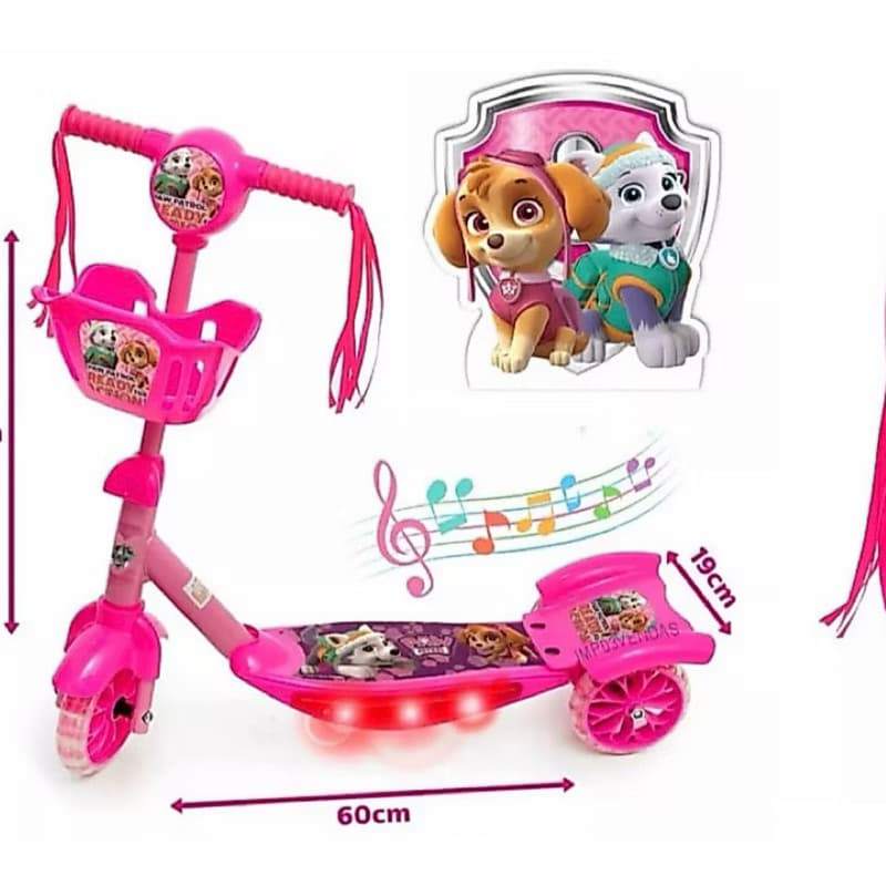 Patinete Infantil 3 Rodas Patrulha Canina Rosa