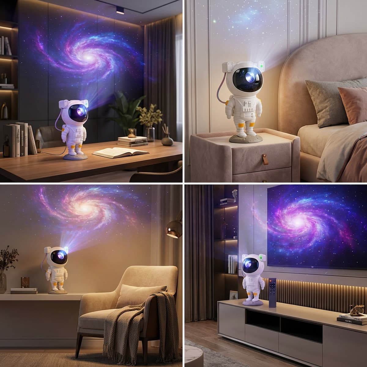 Projetor Astronauta Estrela Galáxia Sem Música para Quarto Infantil Luz Decorativa Portátil Ambiente