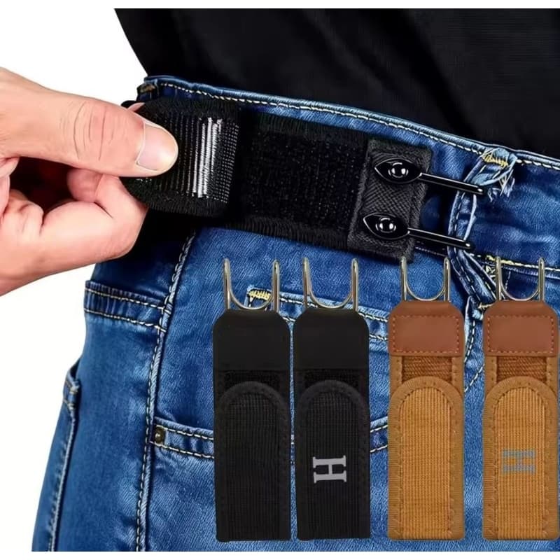 Kit 2 Cinto elástico ajustável sem fivela com gancho metal unissex casual