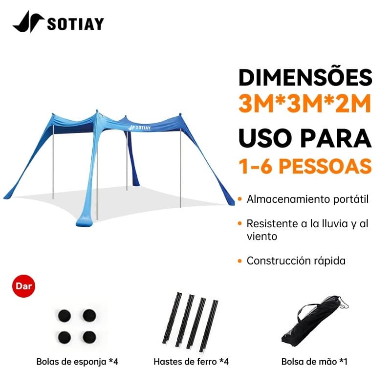 SotiayTenda Elástica De Praia, Barraca Ar Livre 3x3 Com Guarda-Sol Resistente A UV Toldo Familiar À Prova De  camping