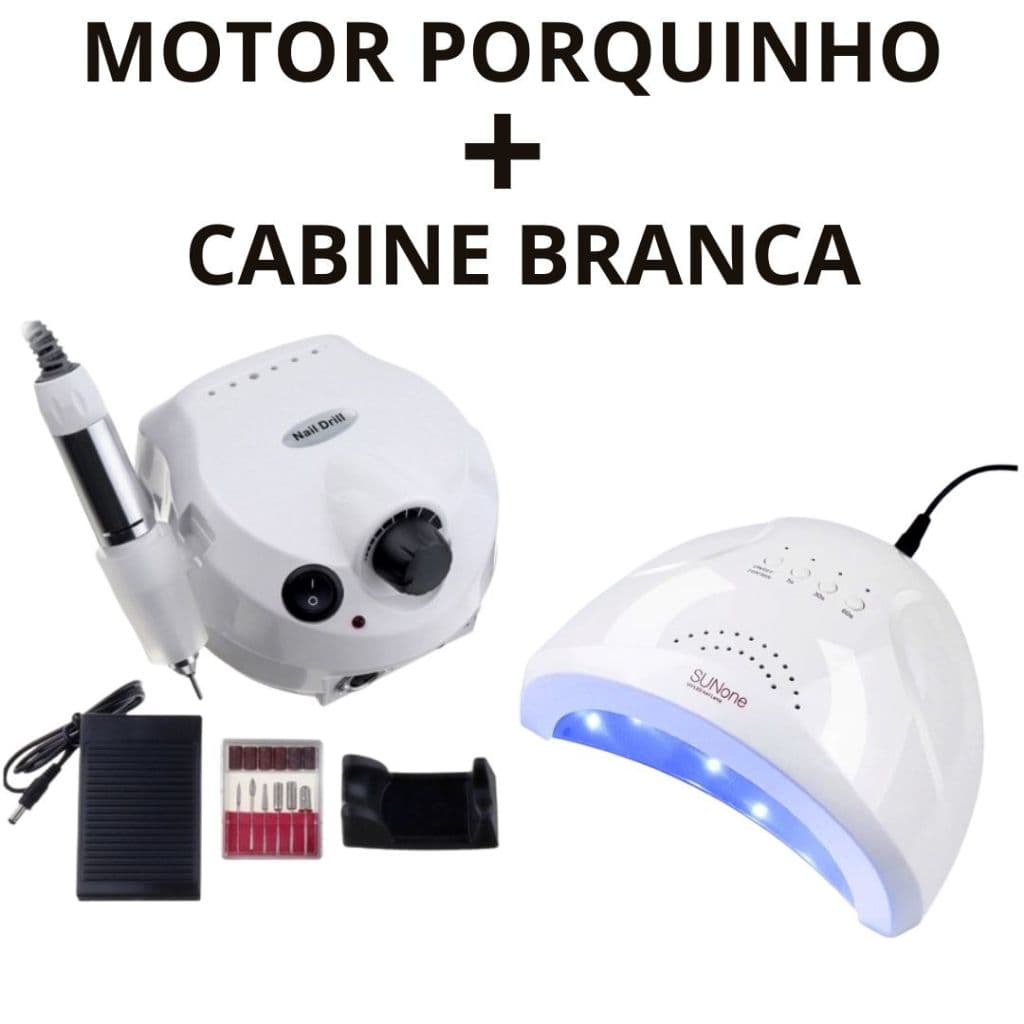 Kit Unhas Profissional Manicure com Cabine Sun 1 + Lixadeira Porquinho 50 Mil / 45 Mil RPM