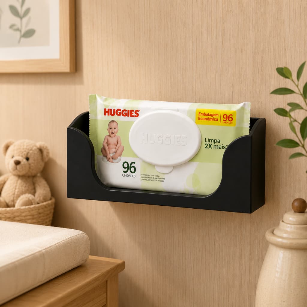 Porta-Lenço Umedecido Premium de Parede Organizador para Banheiro, Quarto, Trocador, Bebês e Crianças