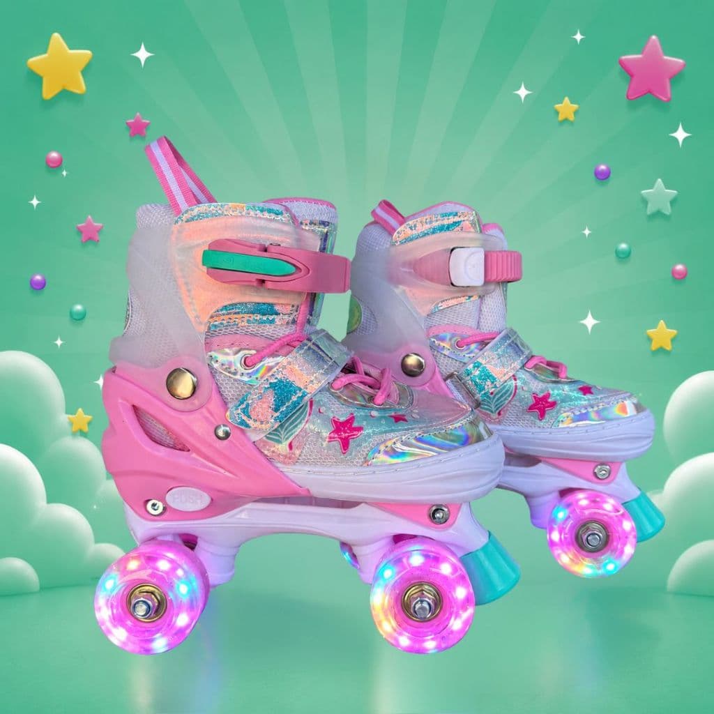 Patins Quad Estrela Do Mar Holográfico Com LED + Bolsa