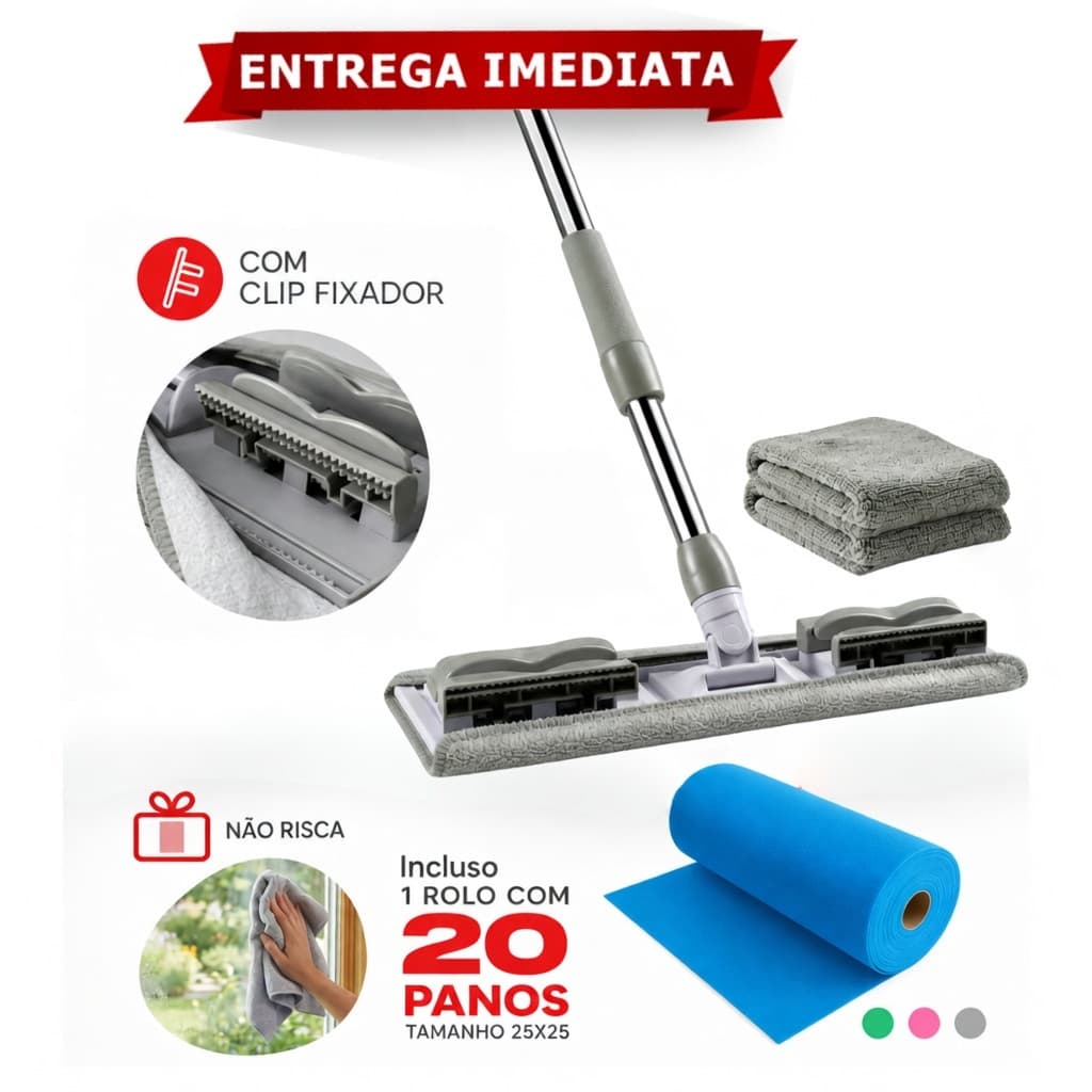 Rodo Mop Inteligente Chenille Com Refil Microfibra Cabo Inox 360