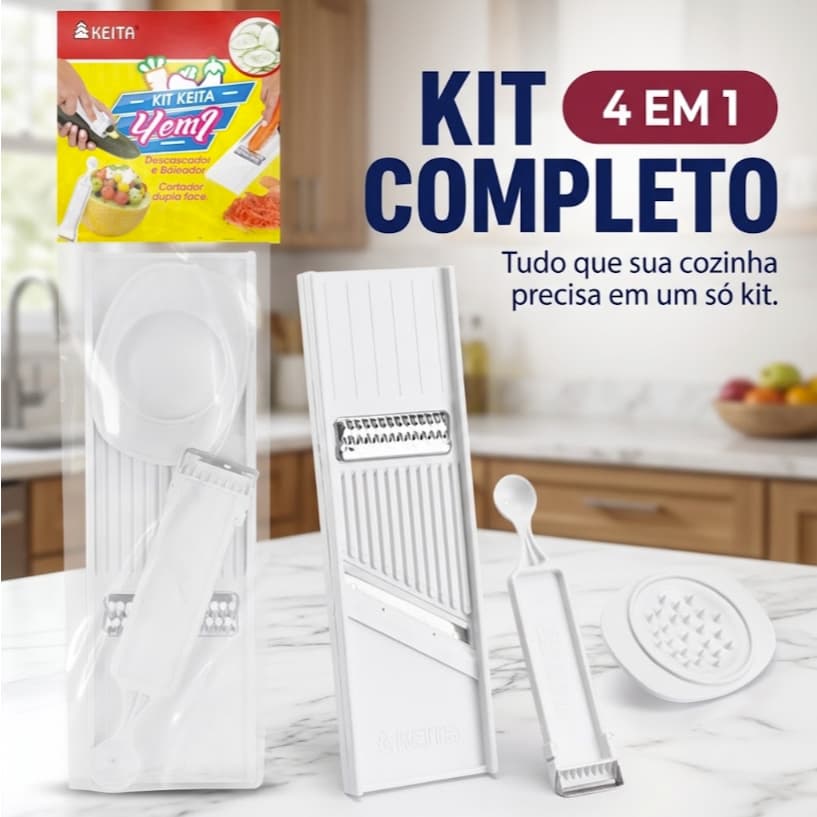 4 em 1 Cortador Fatiador Ralador Com Boleador Multiuso Keita Para Legumes Frutas Queijo Batata Pepino e Cenoura