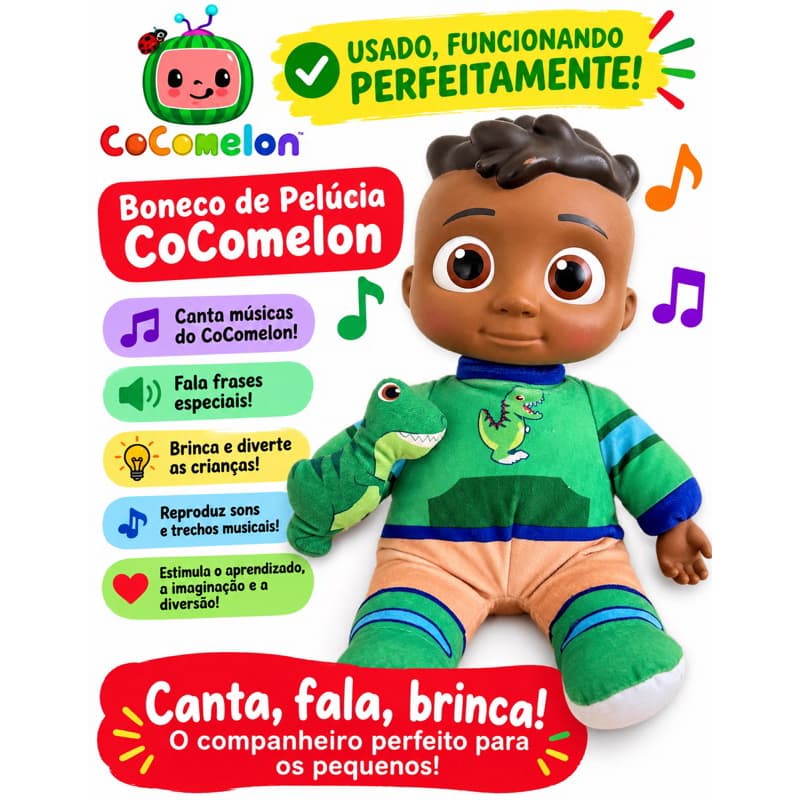 Cocomelon Cody Dinossauro Pelúcia Musical Usado 32cm