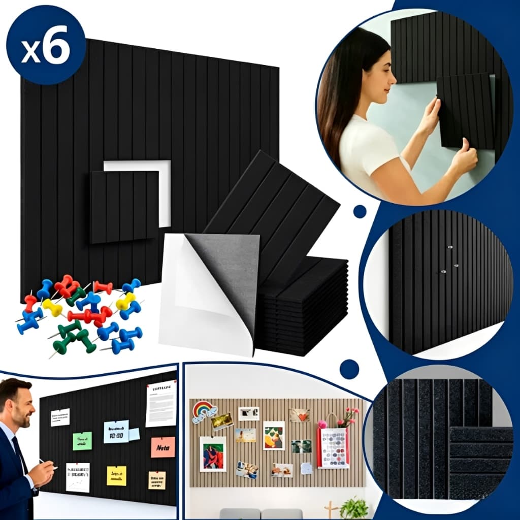 Kit 6 Placas Painel Quadro Aviso Adesivo para Parede 90x60 Mural de Fotos Decorativo com Alfinetes Versátil para Recados