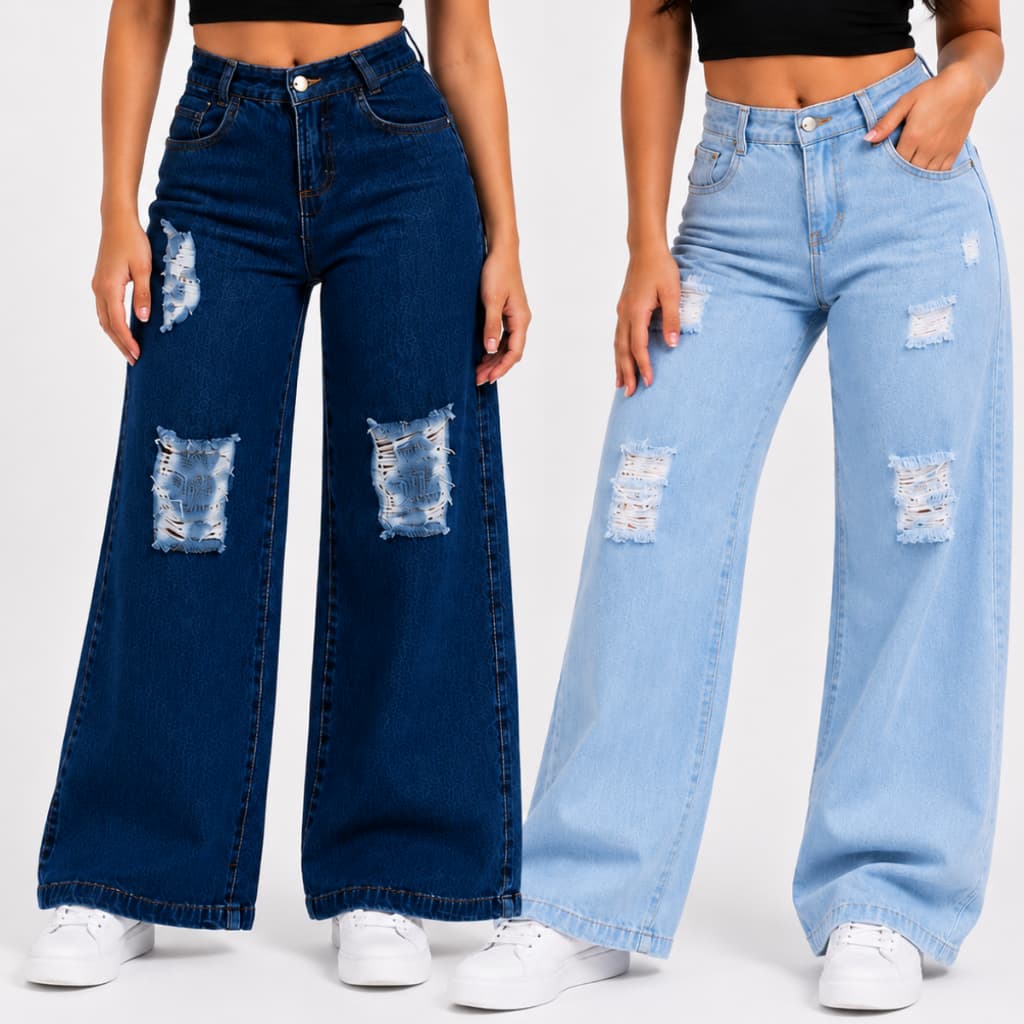 Kit 2 Calça jeans pantalona destroyed infantil juvenil feminina 10 ao 16 premium