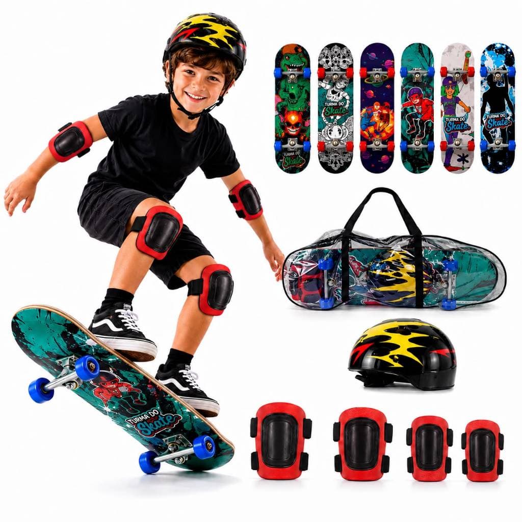 Kit Skate Infantil Completo Resistente divertido presente C/proteção E Capacete
