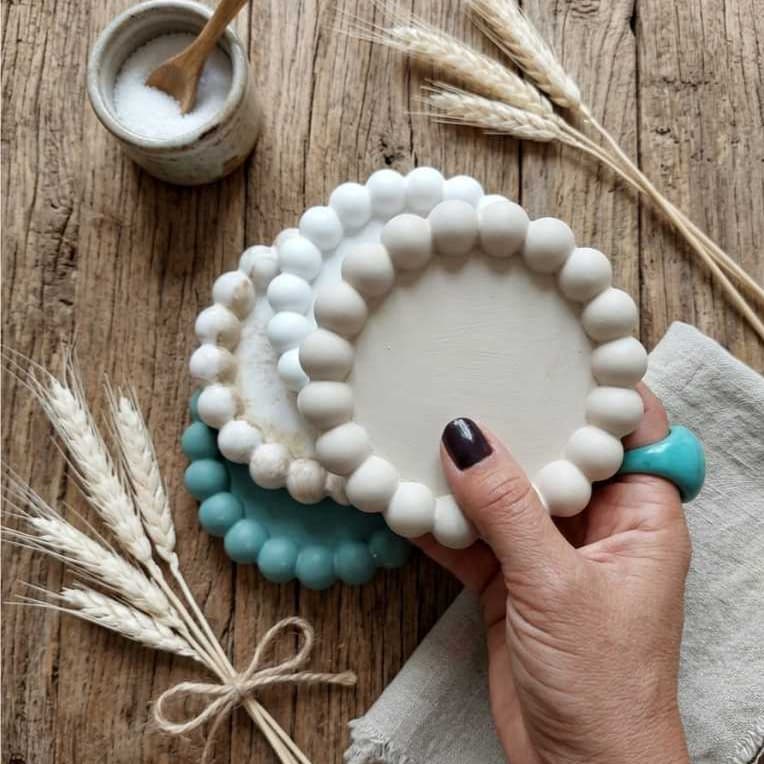 Bandeja Decorativa de Gesso Bubble com Bolinhas | Porta-Joias Organizador para Penteadeira, Lavabo e Quarto