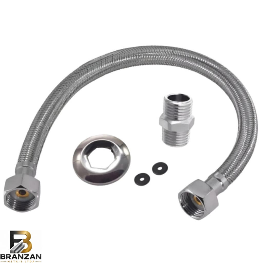 Engate Flexivel RABICHO Mangueira Trançado Aço Inox 40cm Quente Fria femea femea